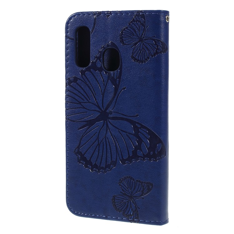 Imprint Butterfly Flowers Leather Stand Wallet Folio Case for Samsung Galaxy A40 - Blue-7