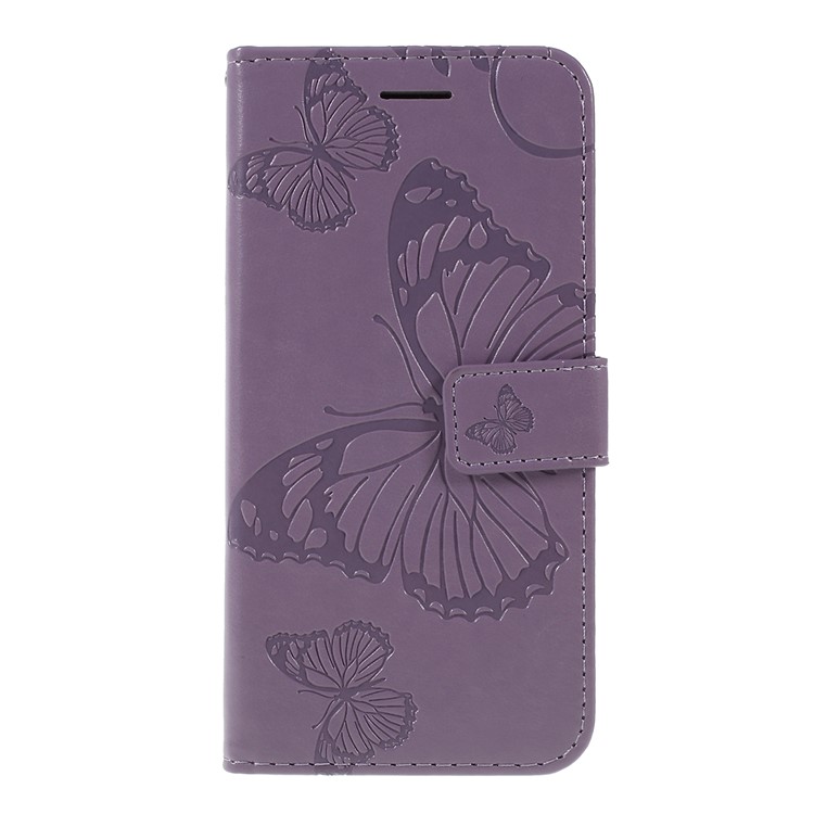 Imprint Butterfly Flowers Leather Stand Wallet Folio Case for Samsung Galaxy A40 - Purple-1