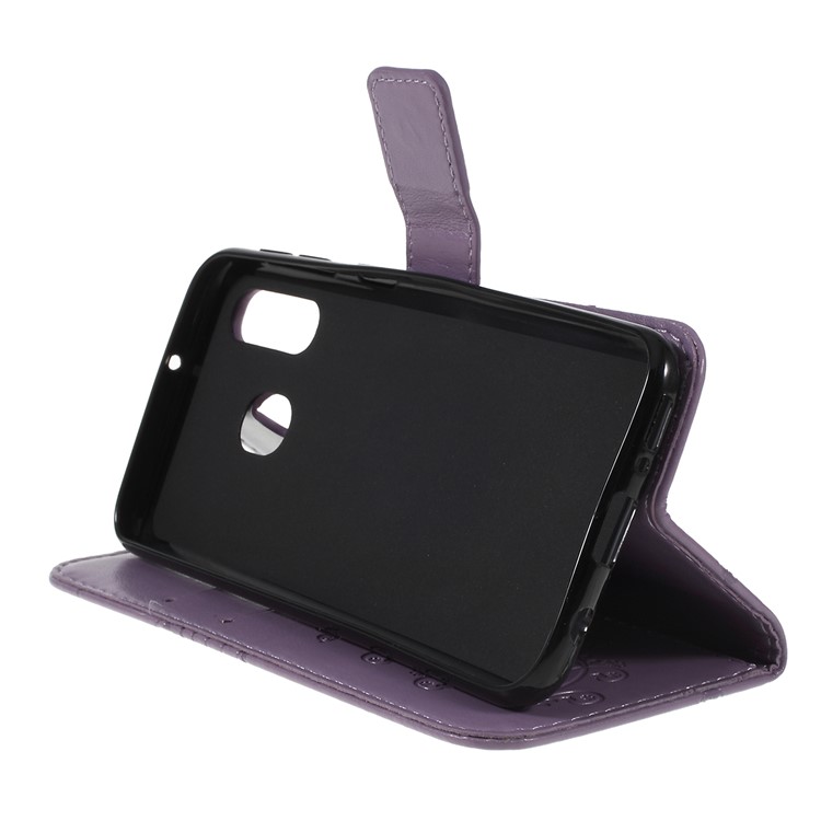 Imprint Butterfly Flowers Leather Stand Wallet Folio Case for Samsung Galaxy A40 - Purple-2