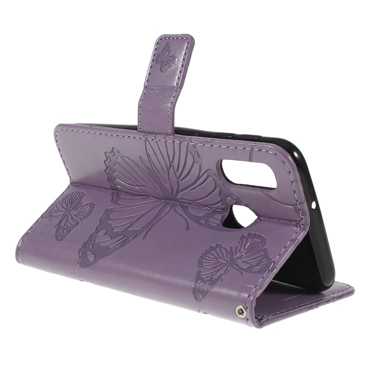 Imprint Butterfly Flowers Leather Stand Wallet Folio Case for Samsung Galaxy A40 - Purple-3