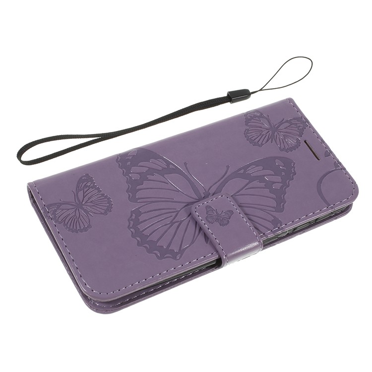 Imprint Butterfly Flowers Leather Stand Wallet Folio Case for Samsung Galaxy A40 - Purple-5