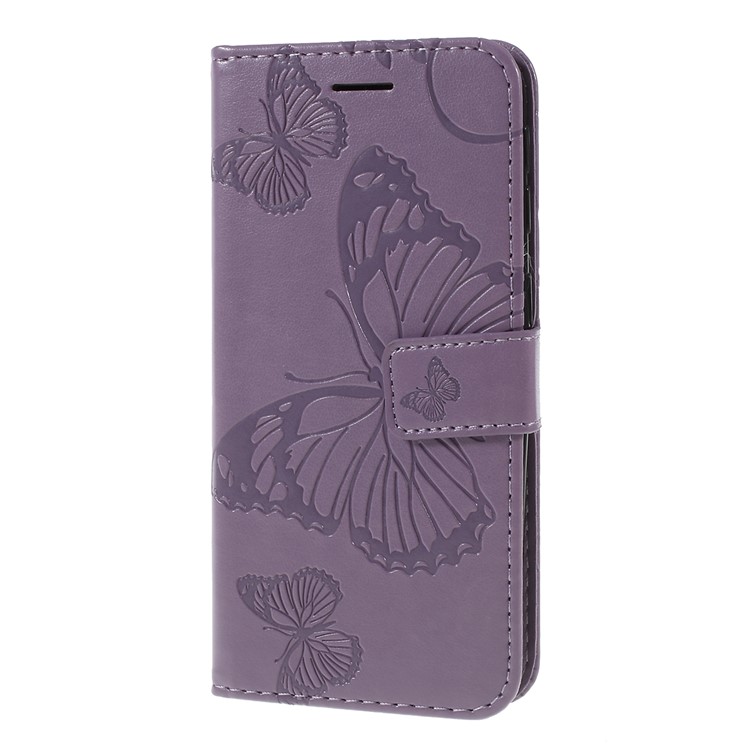 Imprint Butterfly Flowers Leather Stand Wallet Folio Case for Samsung Galaxy A40 - Purple-6