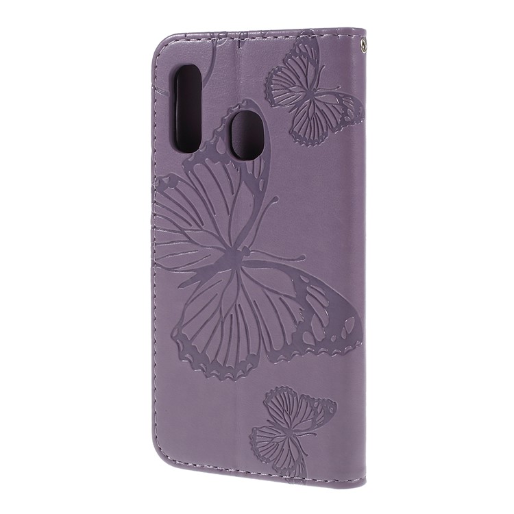 Imprint Butterfly Flowers Leather Stand Wallet Folio Case for Samsung Galaxy A40 - Purple-7