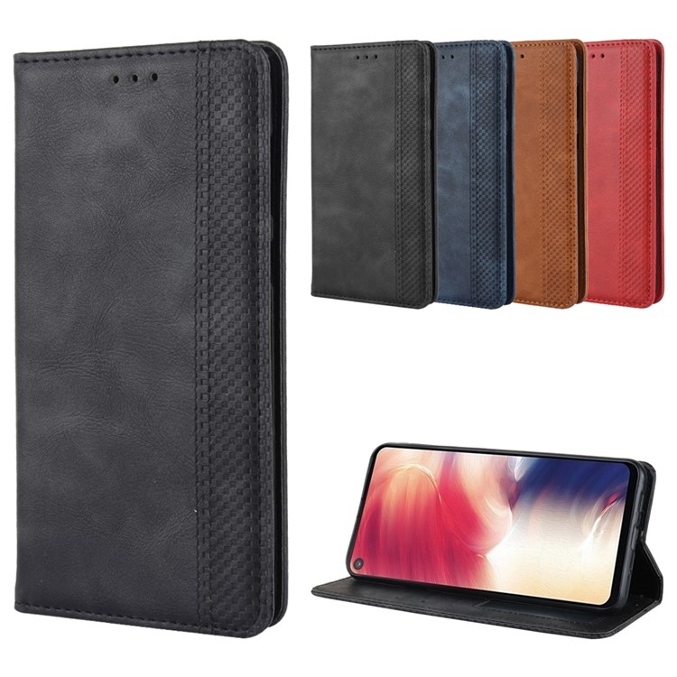 Auto-absorbed Vintage Leather Wallet Stand Shell for Samsung Galaxy A60 - Black-11