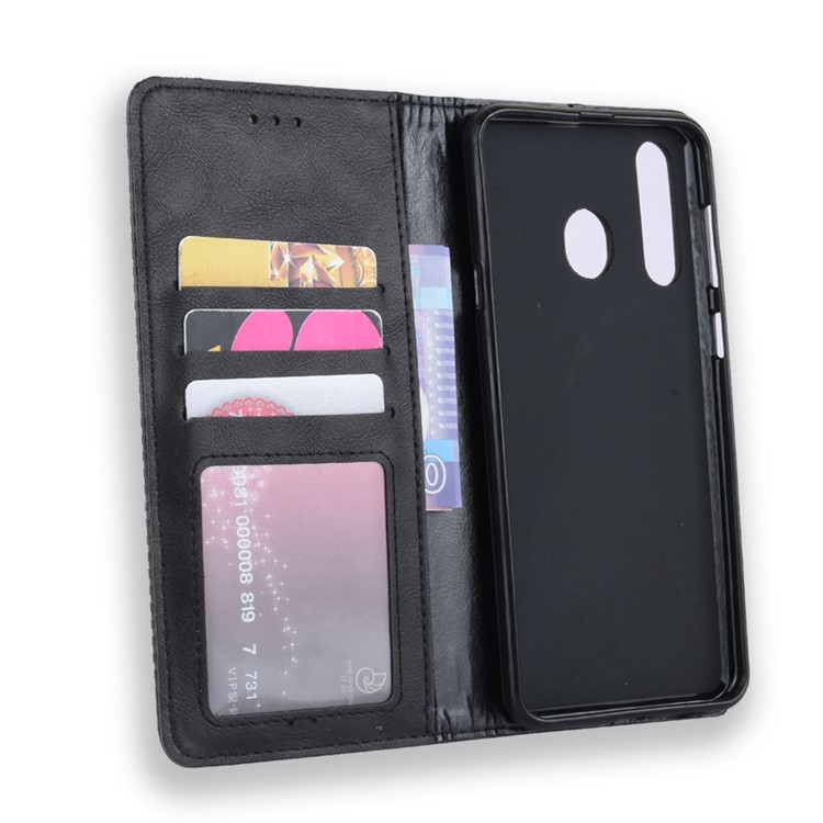 Auto-absorbed Vintage Leather Wallet Stand Shell for Samsung Galaxy A60 - Black-4