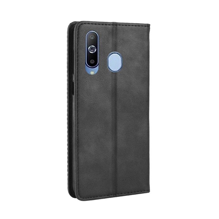 Auto-absorbed Vintage Leather Wallet Stand Shell for Samsung Galaxy A60 - Black-7