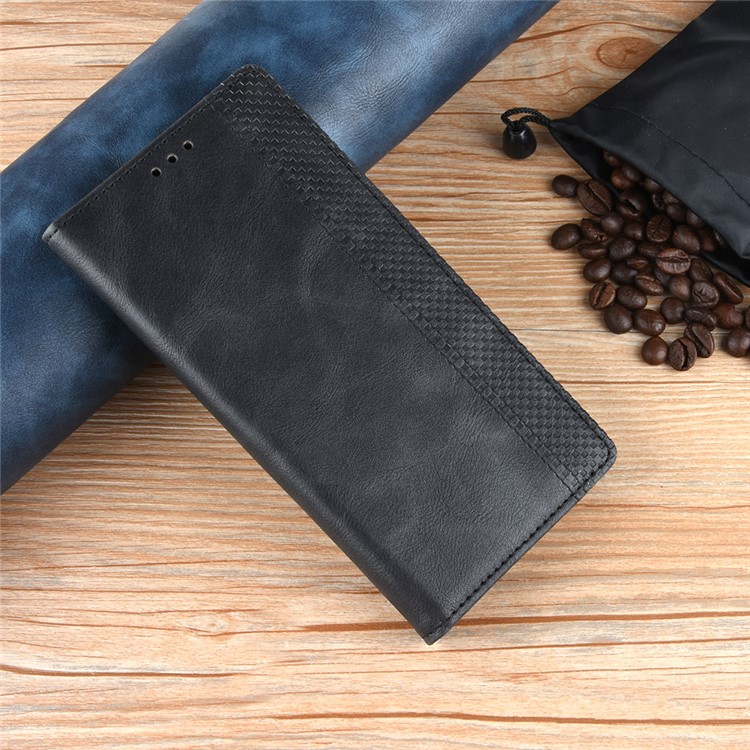 Auto-absorbed Vintage Leather Wallet Stand Shell for Samsung Galaxy A60 - Black-8