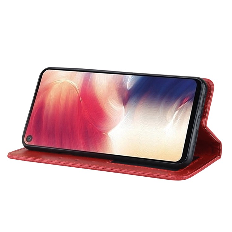 Auto-absorbed Vintage Leather Wallet Stand Shell for Samsung Galaxy A60 - Red-6