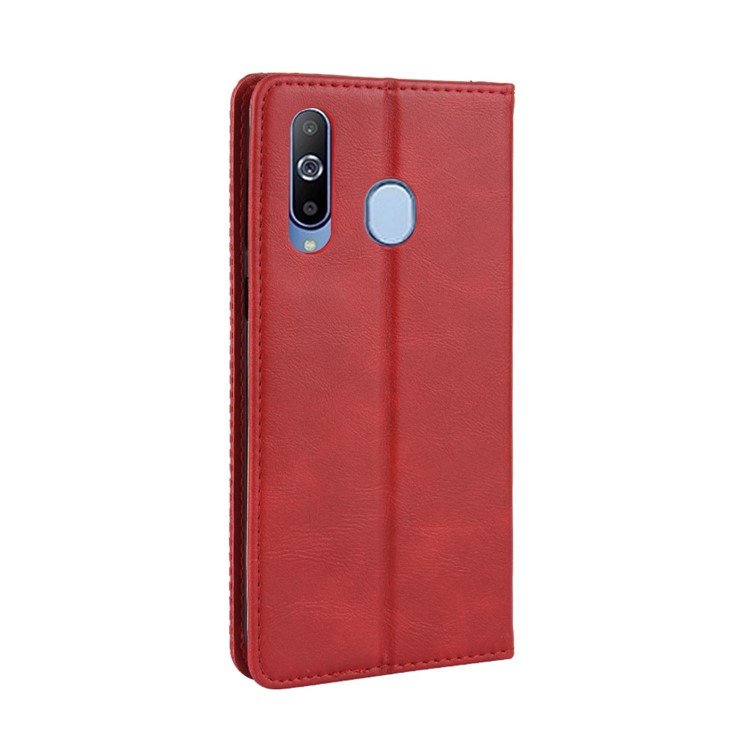 Auto-absorbed Vintage Leather Wallet Stand Shell for Samsung Galaxy A60 - Red-7