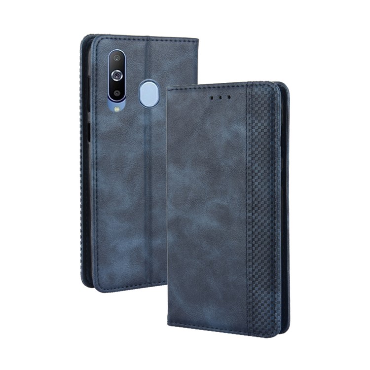 Auto-absorbed Vintage Leather Wallet Stand Shell for Samsung Galaxy A60 - Blue-2