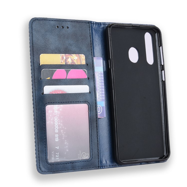 Auto-absorbed Vintage Leather Wallet Stand Shell for Samsung Galaxy A60 - Blue-4