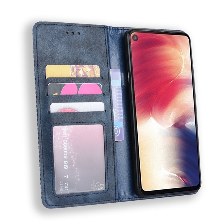 Auto-absorbed Vintage Leather Wallet Stand Shell for Samsung Galaxy A60 - Blue-5