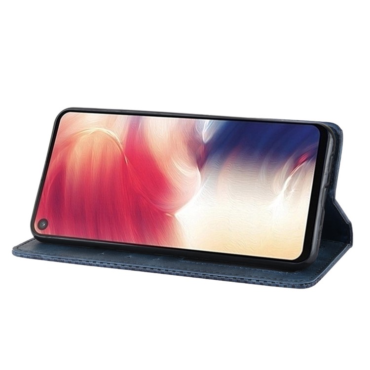 Auto-absorbed Vintage Leather Wallet Stand Shell for Samsung Galaxy A60 - Blue-6