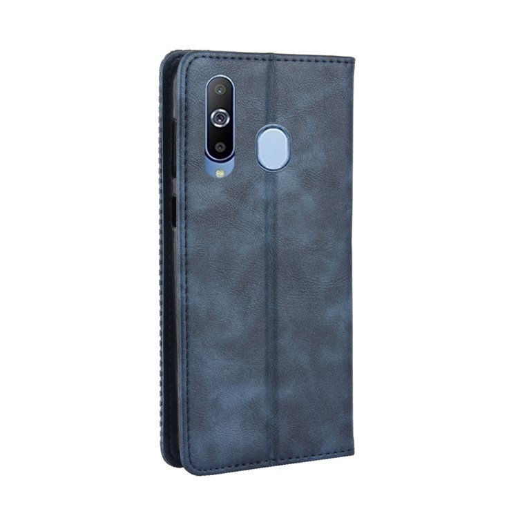 Auto-absorbed Vintage Leather Wallet Stand Shell for Samsung Galaxy A60 - Blue-7