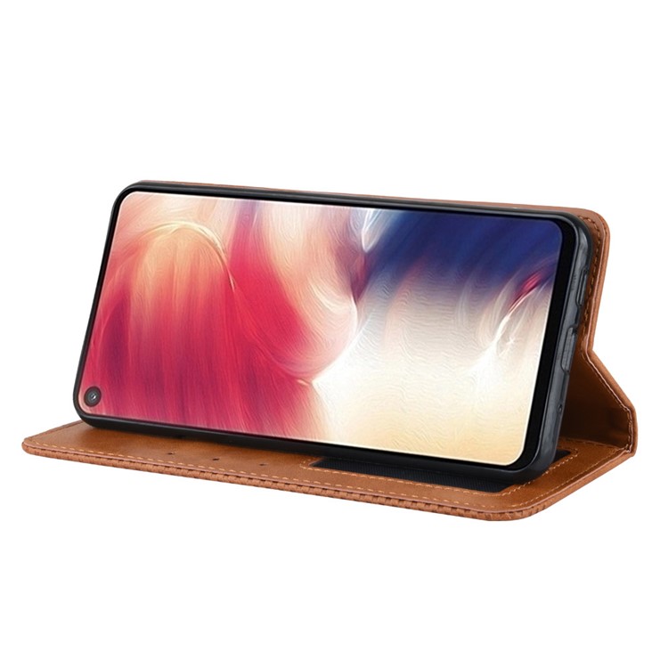 Auto-absorbed Vintage Leather Wallet Stand Shell for Samsung Galaxy A60 - Brown-6