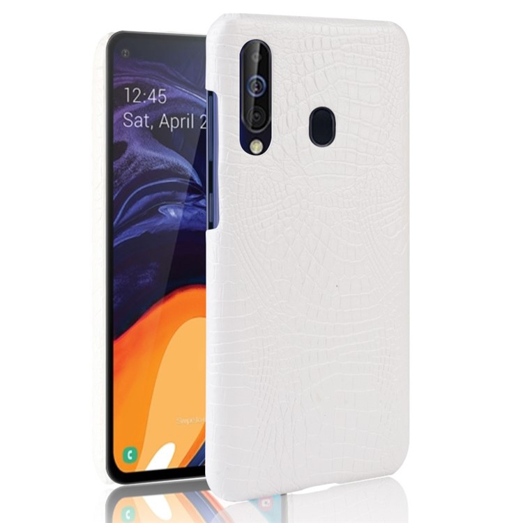 Crocodile Texture PU Leather Coated PC Back Protector Cover for Samsung Galaxy A60 - White-1