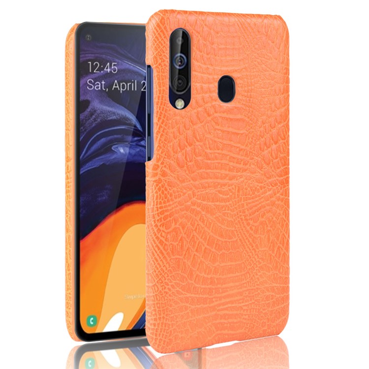 Crocodile Texture PU Leather Coated PC Back Protector Cover for Samsung Galaxy A60 - Orange-1