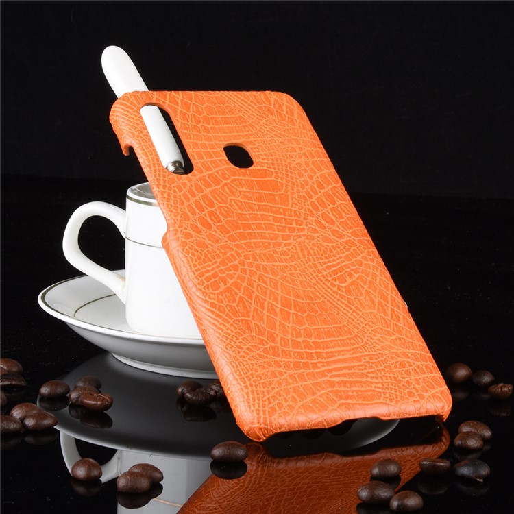 Crocodile Texture PU Leather Coated PC Back Protector Cover for Samsung Galaxy A60 - Orange-4