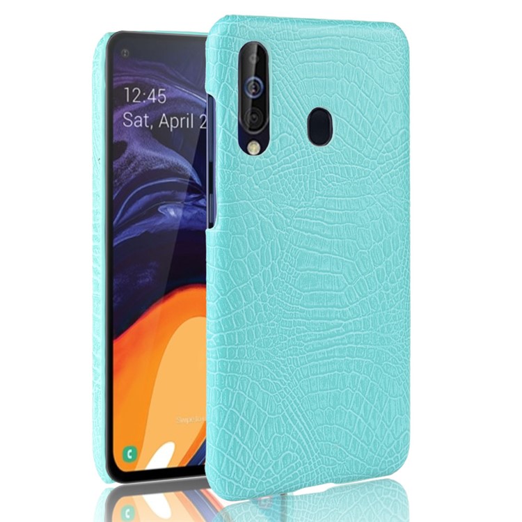 Crocodile Texture PU Leather Coated PC Back Protector Cover for Samsung Galaxy A60 - Cyan-1