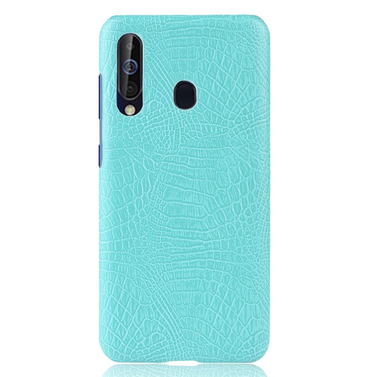 Crocodile Texture PU Leather Coated PC Back Protector Cover for Samsung Galaxy A60 - Cyan-2