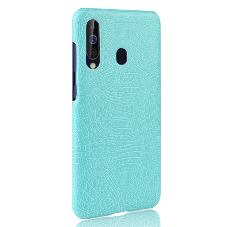 Crocodile Texture PU Leather Coated PC Back Protector Cover for Samsung Galaxy A60 - Cyan-3