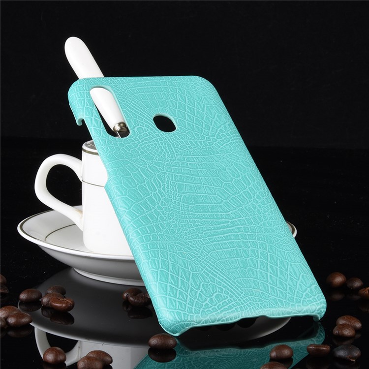 Crocodile Texture PU Leather Coated PC Back Protector Cover for Samsung Galaxy A60 - Cyan-4