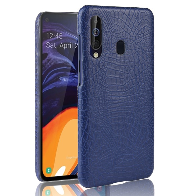 Crocodile Texture PU Leather Coated PC Back Protector Cover for Samsung Galaxy A60 - Dark Blue-1