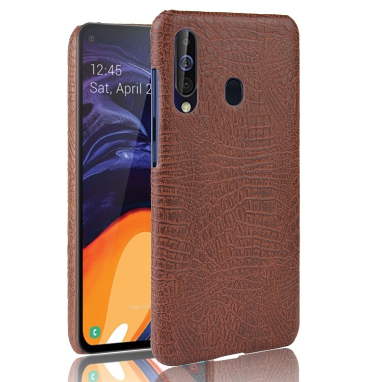 Crocodile Texture PU Leather Coated PC Back Protector Cover for Samsung Galaxy A60 - Brown-1