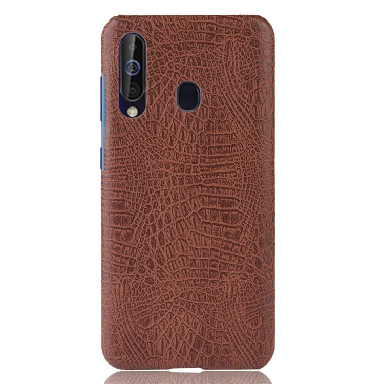 Crocodile Texture PU Leather Coated PC Back Protector Cover for Samsung Galaxy A60 - Brown-2