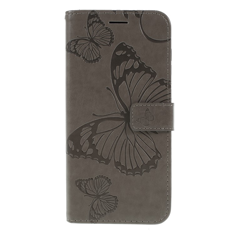 Imprint Butterfly Flowers Leather Stand Wallet Folio Case for Samsung Galaxy A70 - Grey-3