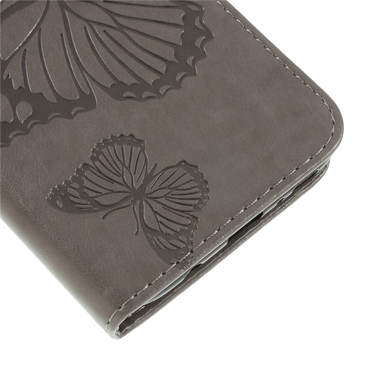 Imprint Butterfly Flowers Leather Stand Wallet Folio Case for Samsung Galaxy A70 - Grey-4