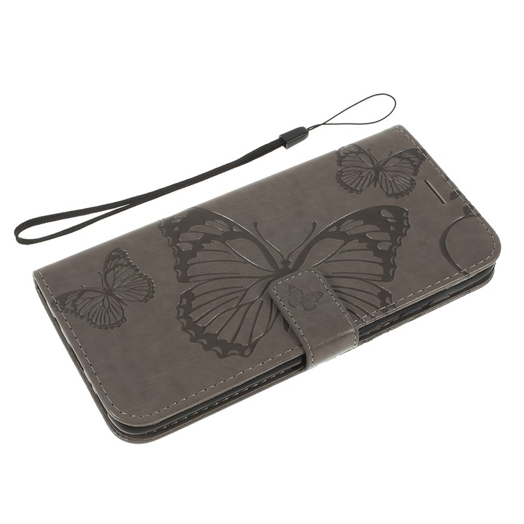 Imprint Butterfly Flowers Leather Stand Wallet Folio Case for Samsung Galaxy A70 - Grey-9