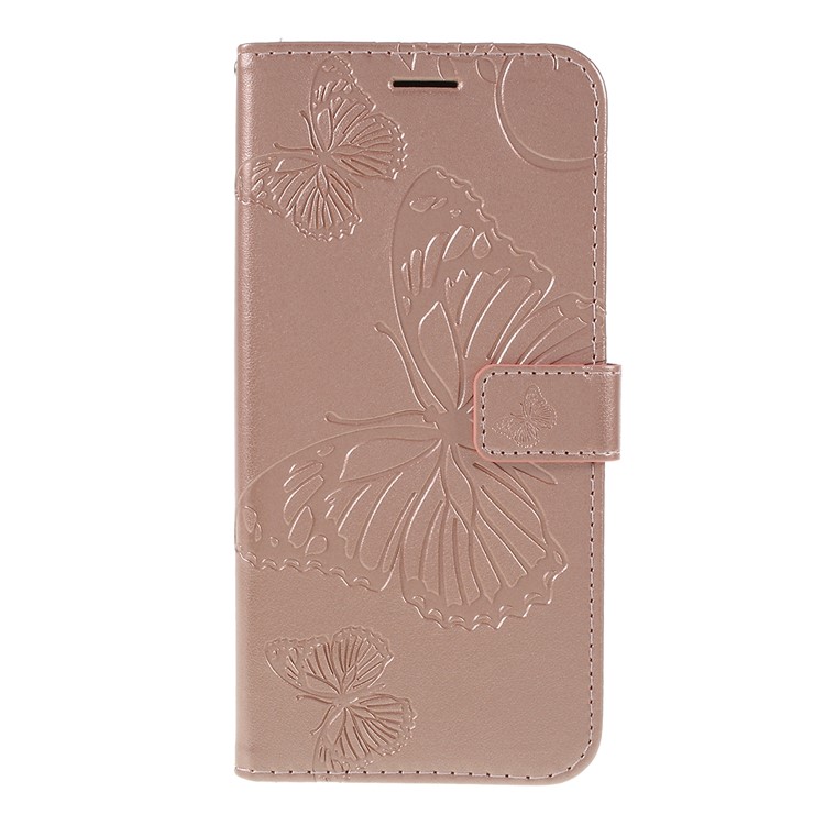 Imprint Butterfly Flowers Leather Stand Wallet Folio Case for Samsung Galaxy A70 - Rose Gold-1