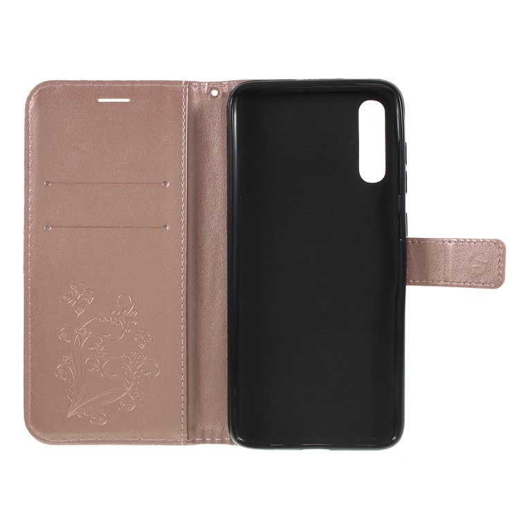 Imprint Butterfly Flowers Leather Stand Wallet Folio Case for Samsung Galaxy A70 - Rose Gold-4