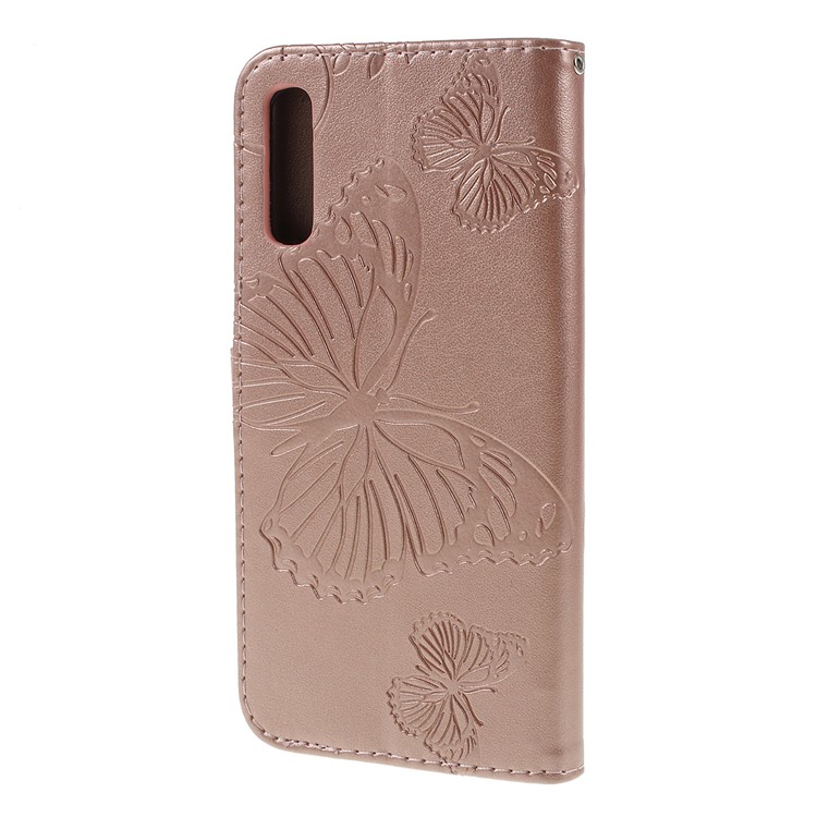 Imprint Butterfly Flowers Leather Stand Wallet Folio Case for Samsung Galaxy A70 - Rose Gold-7