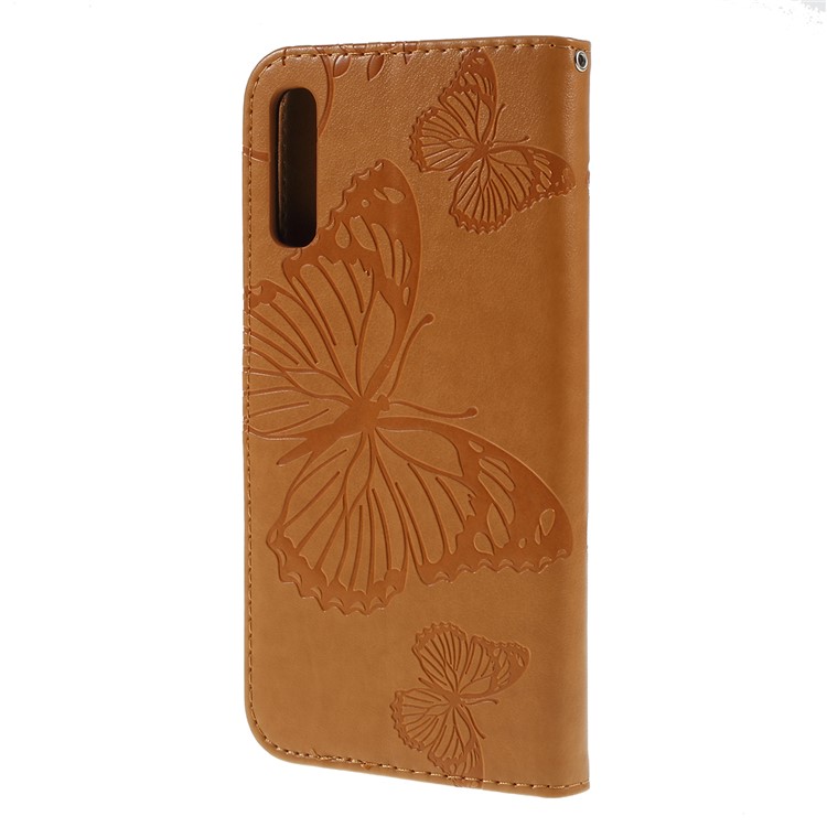 Imprint Butterfly Flowers Leather Stand Wallet Folio Case for Samsung Galaxy A70 - Brown-7