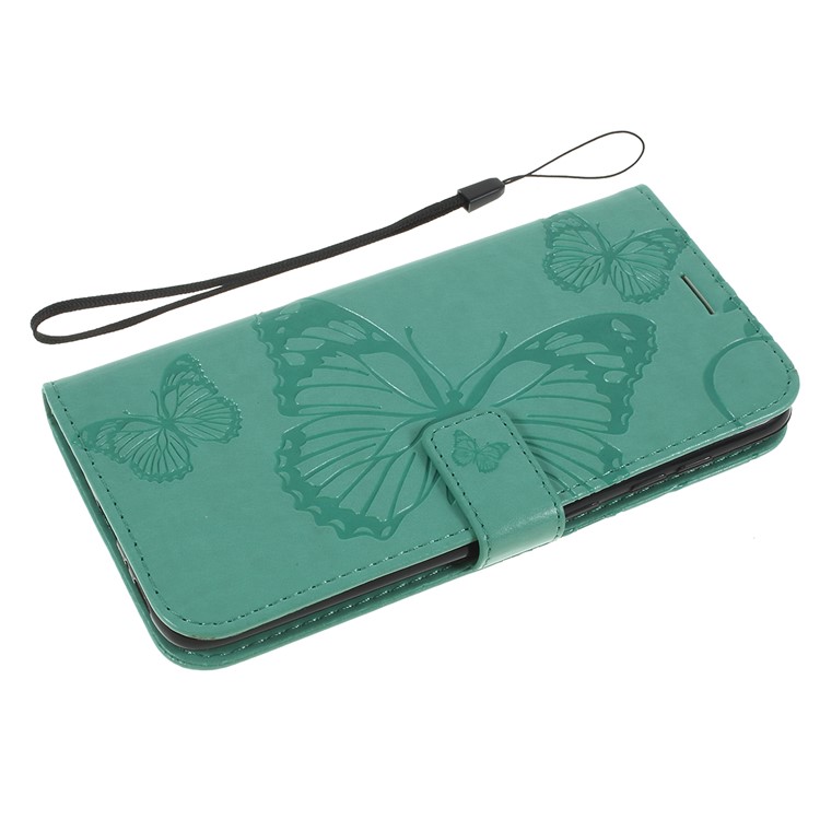 Imprint Butterfly Flowers Leather Stand Wallet Folio Case for Samsung Galaxy A70 - Cyan-5