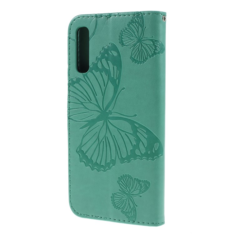 Imprint Butterfly Flowers Leather Stand Wallet Folio Case for Samsung Galaxy A70 - Cyan-7