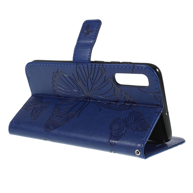 Imprint Butterfly Flowers Leather Stand Wallet Folio Case for Samsung Galaxy A70 - Blue-3