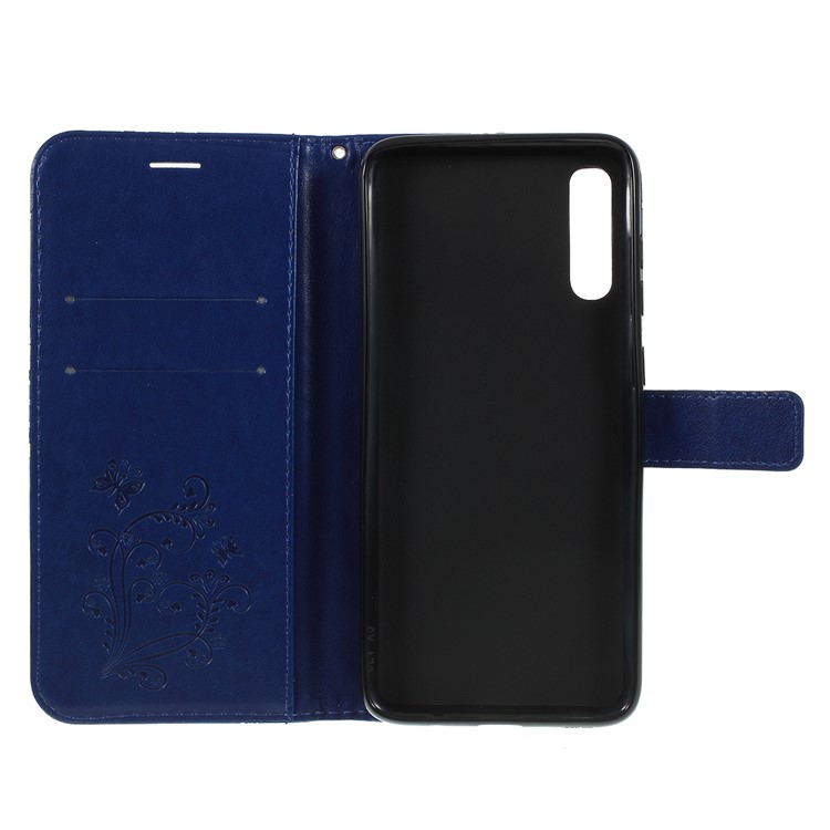 Imprint Butterfly Flowers Leather Stand Wallet Folio Case for Samsung Galaxy A70 - Blue-4