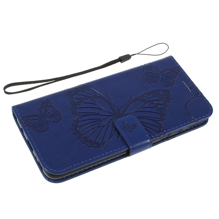 Imprint Butterfly Flowers Leather Stand Wallet Folio Case for Samsung Galaxy A70 - Blue-5