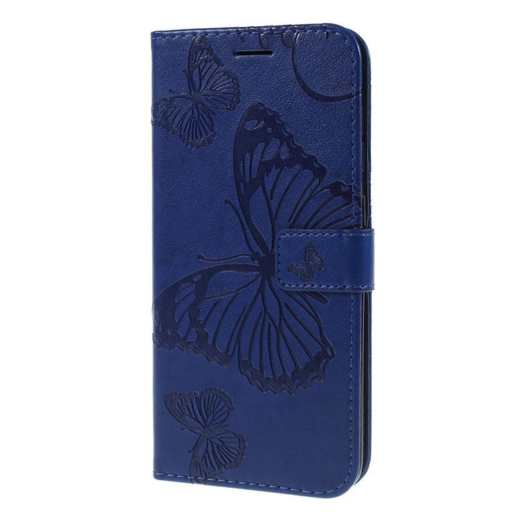 Imprint Butterfly Flowers Leather Stand Wallet Folio Case for Samsung Galaxy A70 - Blue-6