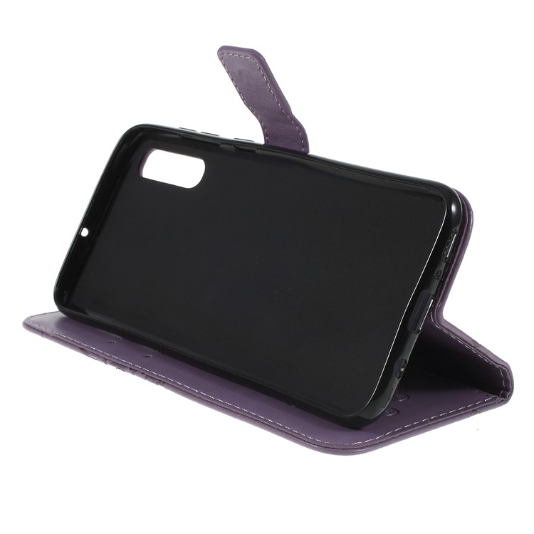 Imprint Butterfly Flowers Leather Stand Wallet Folio Case for Samsung Galaxy A70 - Purple-2