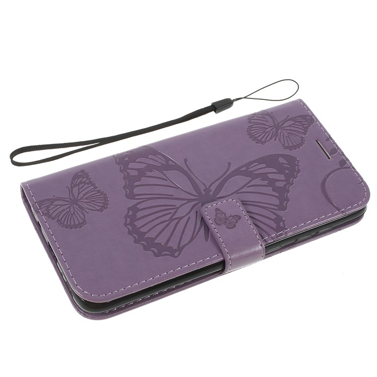 Imprint Butterfly Flowers Leather Stand Wallet Folio Case for Samsung Galaxy A70 - Purple-5