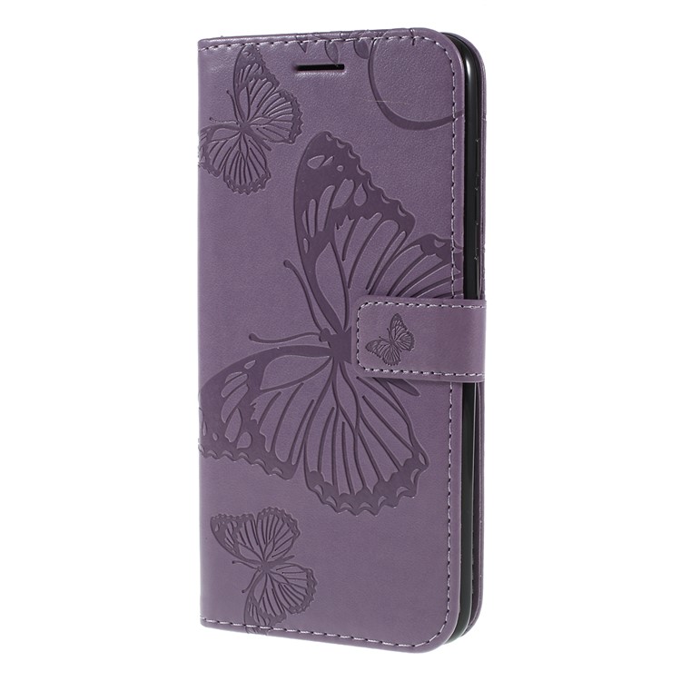 Imprint Butterfly Flowers Leather Stand Wallet Folio Case for Samsung Galaxy A70 - Purple-6