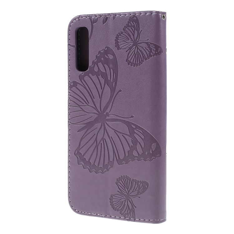 Imprint Butterfly Flowers Leather Stand Wallet Folio Case for Samsung Galaxy A70 - Purple-7