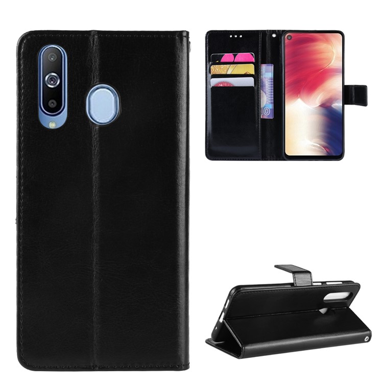 Crazy Horse Leather Wallet Case with Strap for Samsung Galaxy A40 - Black-1