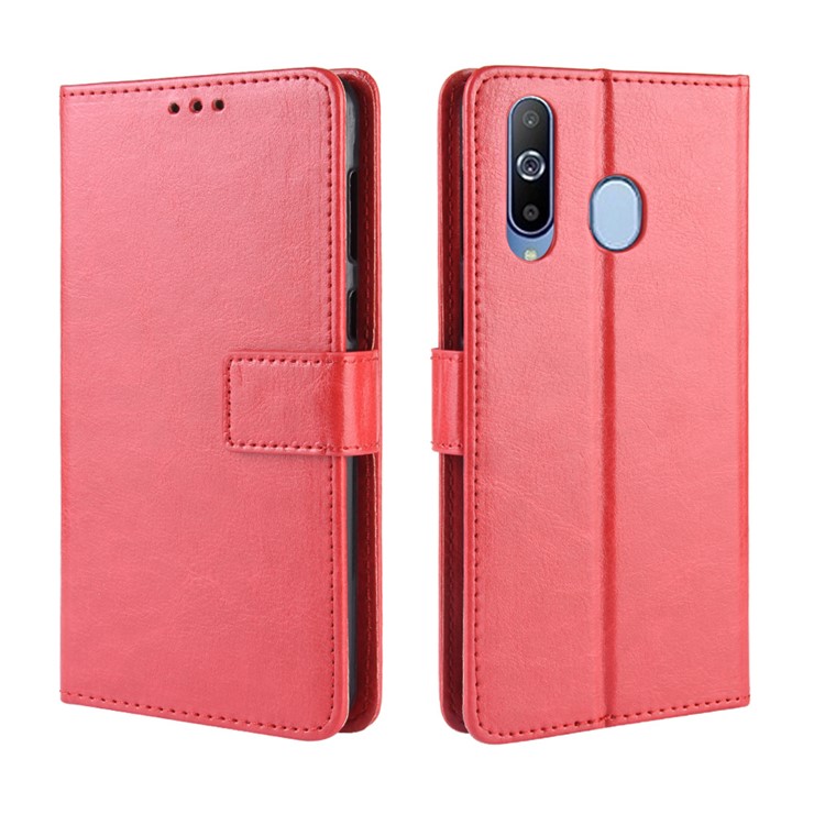 Crazy Horse Leather Wallet Case with Strap for Samsung Galaxy A40 - Red-2