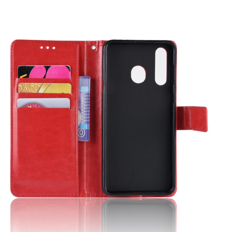 Crazy Horse Leather Wallet Case with Strap for Samsung Galaxy A40 - Red-4