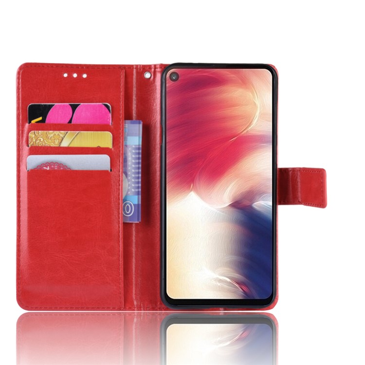 Crazy Horse Leather Wallet Case with Strap for Samsung Galaxy A40 - Red-5